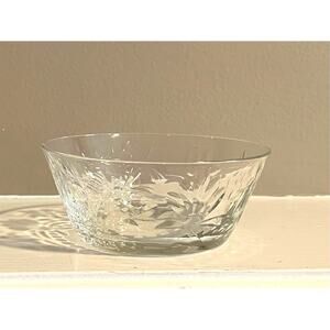 Vintage Etched Glass Small Dessert Bowls / Berry Bowls, Floral Pattern Set of 11